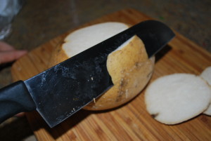 Peeling the jicama